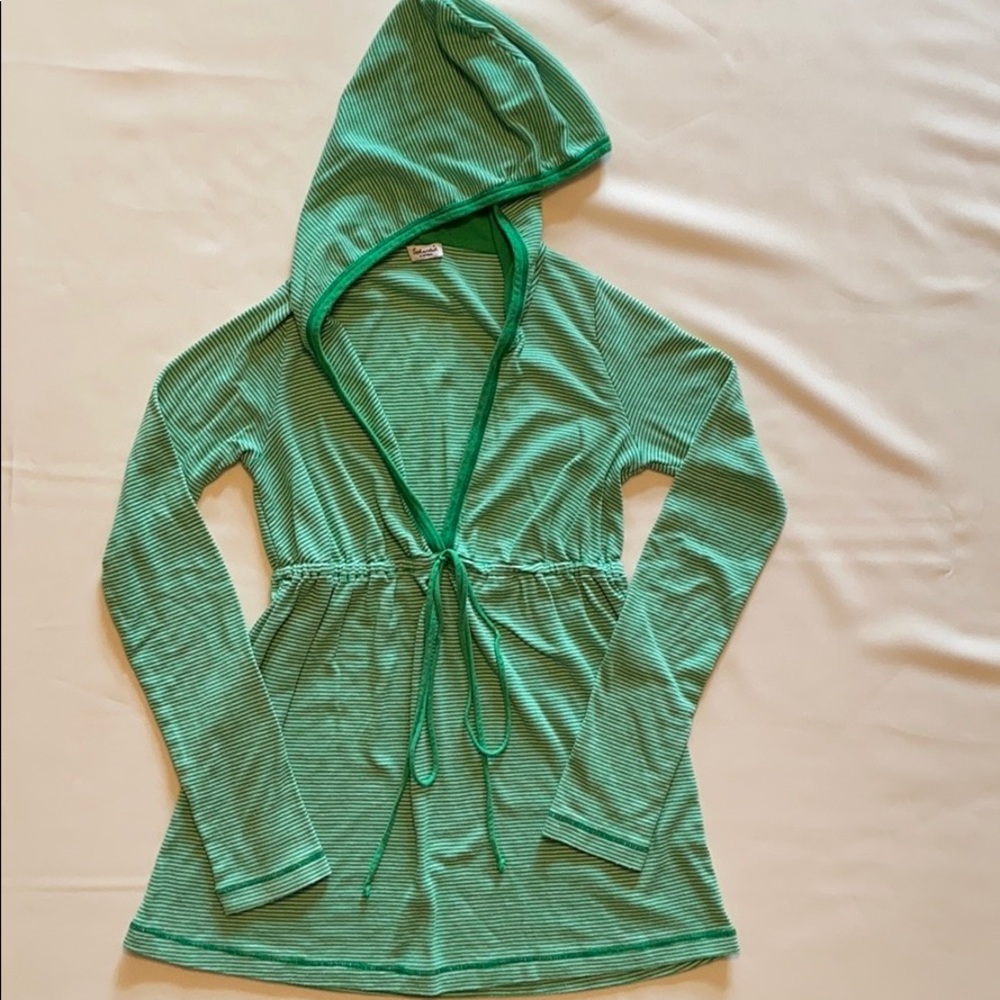 Splendid Green & White Striped Hooded Top - XS